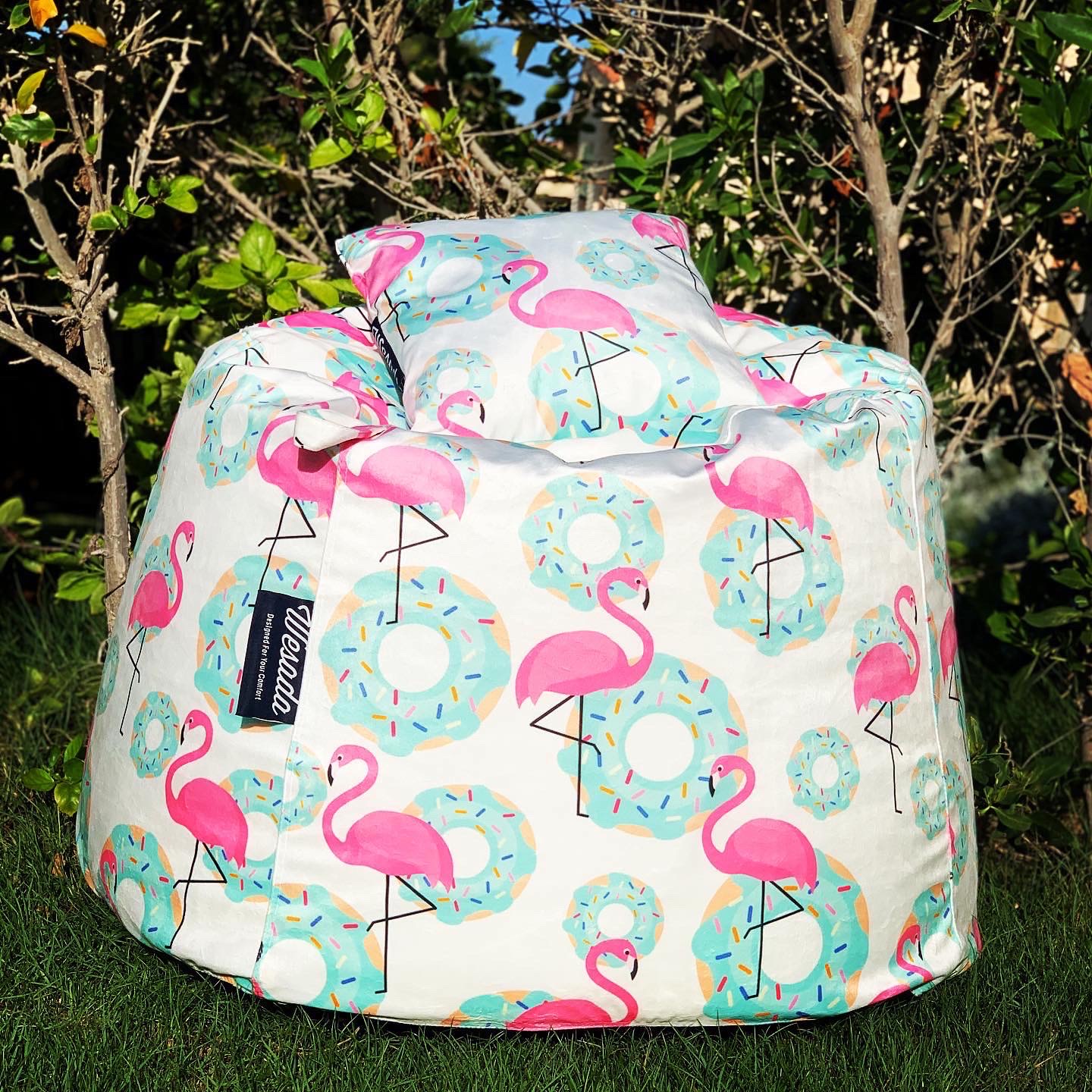 9483CDA0-45D9-466E-A356-6EB3D1F1BB0E Printed Beanbag (flamingo with donuts) - Image 1